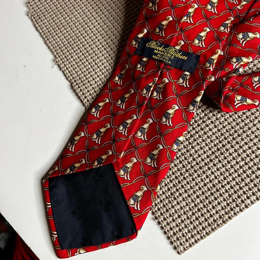 Brooks Brothers Makers Red Silk Tie Labrador Dog Equestrian Rope USA Made